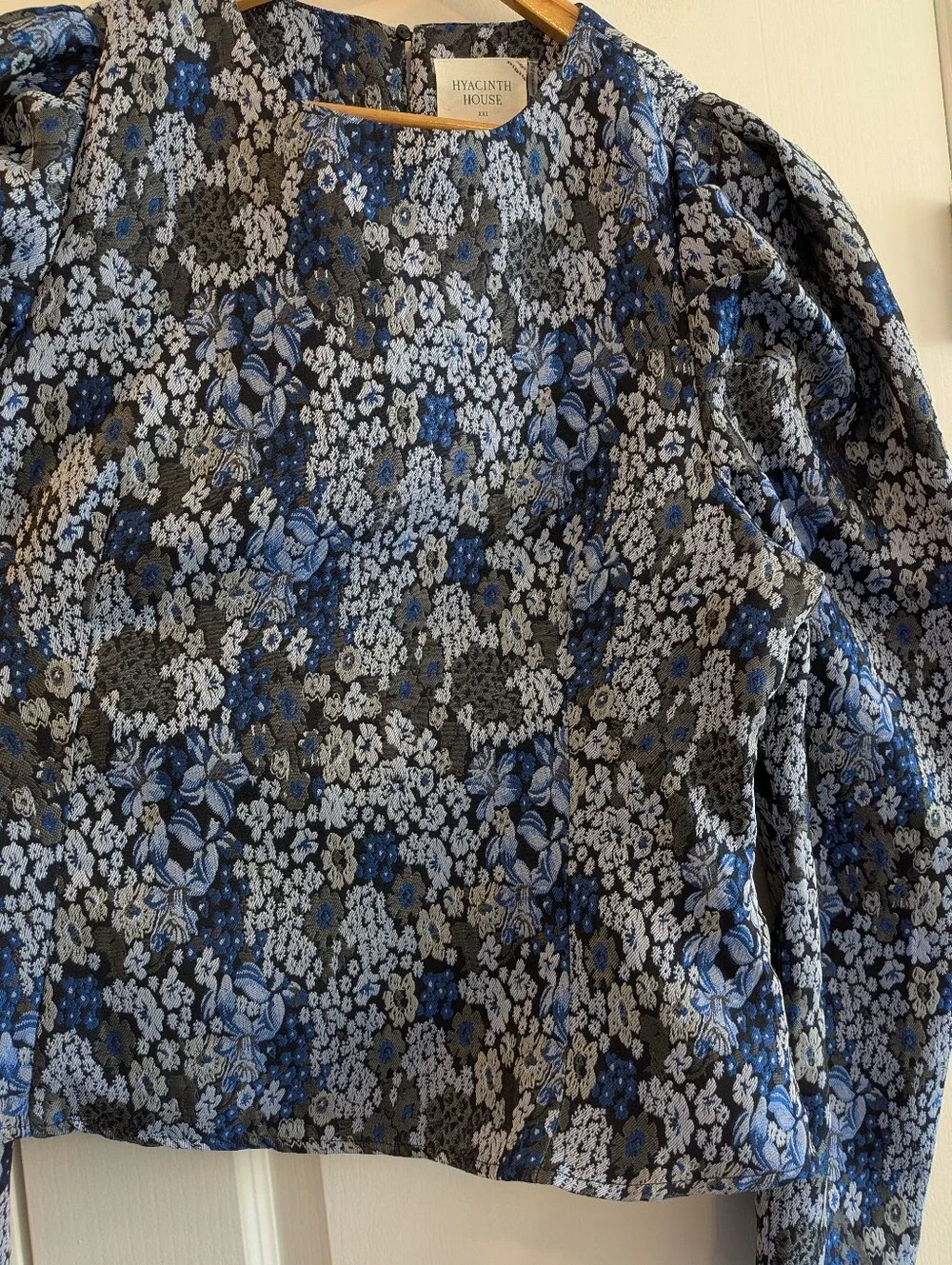 Tuckernuck Hyacinth House Blue Jacquard Priscilla Puff Sleeve Top Size XXL NWOT
